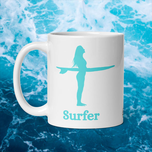 Surfer Mug Woman Blue Sky